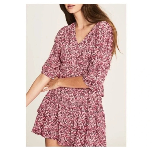 ba&sh Dresses & Skirts - Ba&sh Nina Tiered Floral Crepe Mini Dress Fuchsia Pink Size Medium